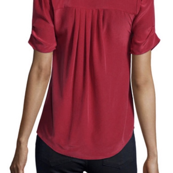 JOIE Amone Pleat Split Neck Silk Blouse Top in Rust Size Small - MSRP $298 - Picture 3 of 8